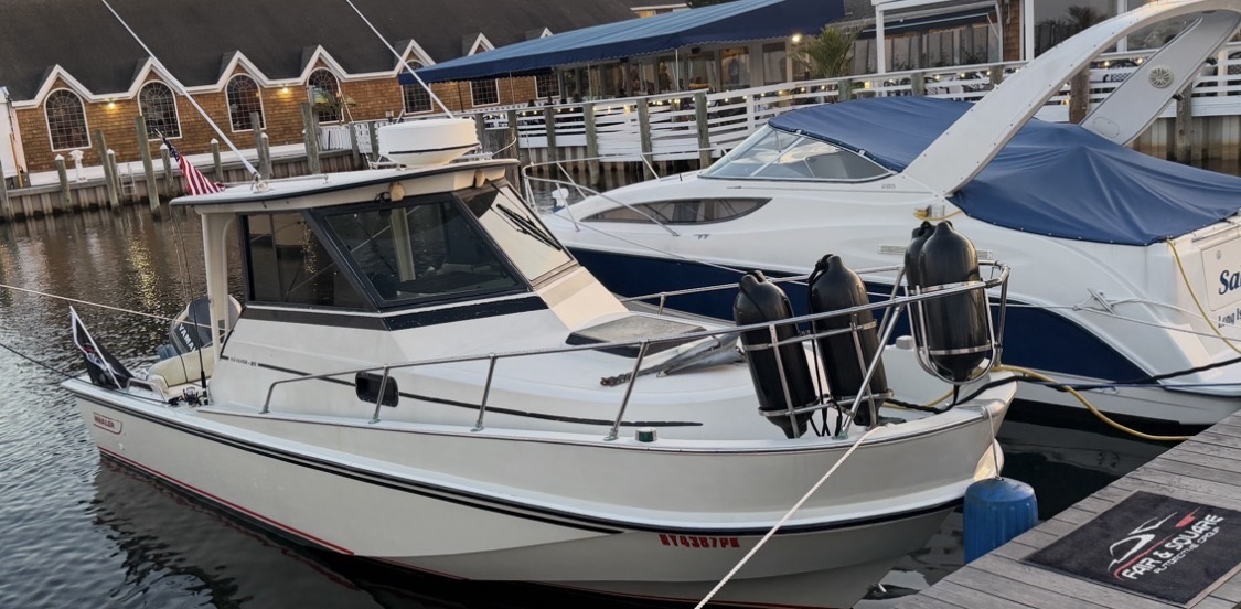Andrew’s actual Boston Whaler Revenge 25 at the dock